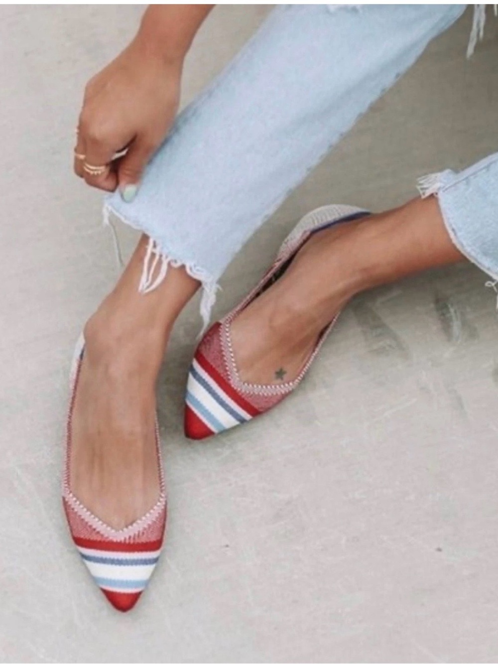 Rothy's Retired Red Varsity Striped Pointed Ballet Flats 8.5